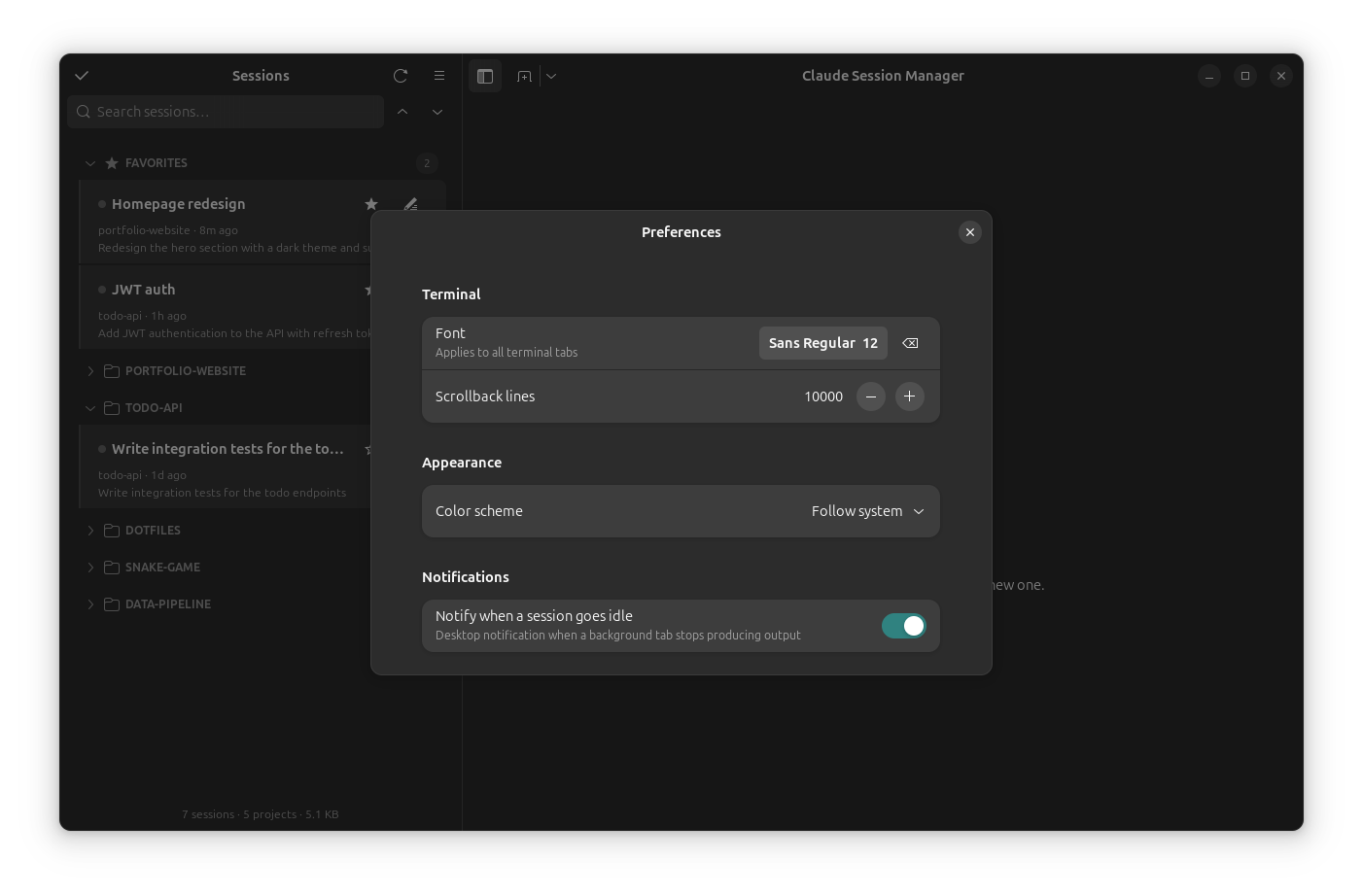 Preferences dialog